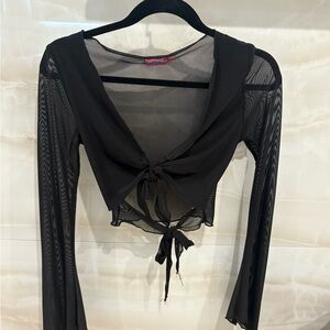 Edikted Black Sheer Tie-Front Blouse